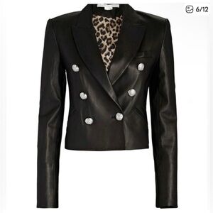 Veronica Beard cropped leather Nevis Black Double-Breasted Jacket